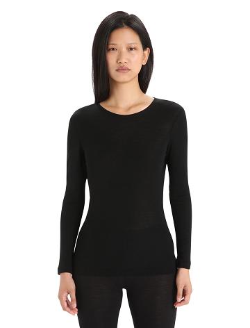 Black Icebreaker Merino 175 Everyday Long Sleeve Crewe Thermal Top Women's One Piece & Sets | AU 1780RVDW